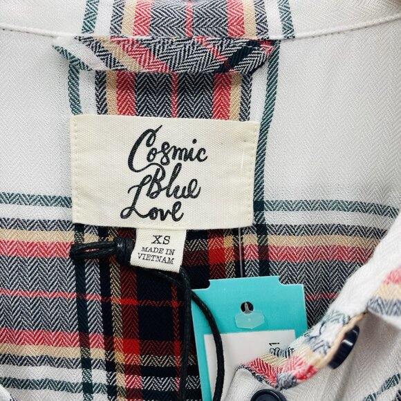 Stitch Fix Cosmic Blue Love Womens XS Plaid Hayley Button Down Woven Top 1868 - Picture 5 of 9